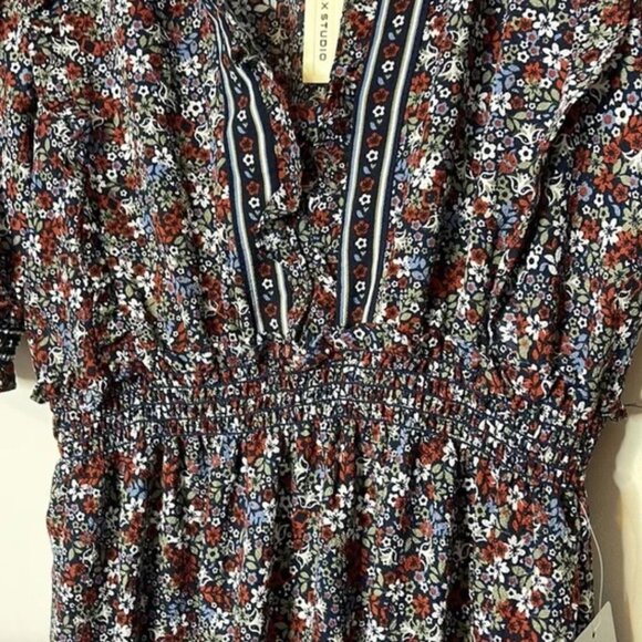 MAX STUDIO Tiered Navy Floral Midi Dress Size Small - Picture 5 of 8